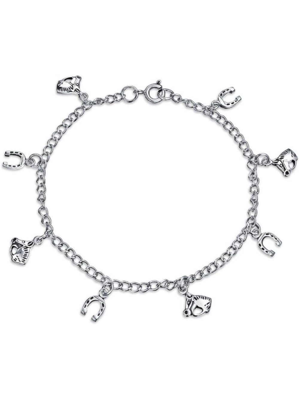 Lucky Horseshoe Charm Bracelet - .925 Sterling Silver, 7.5" Adjustable